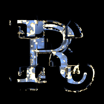 blue spatter R letter